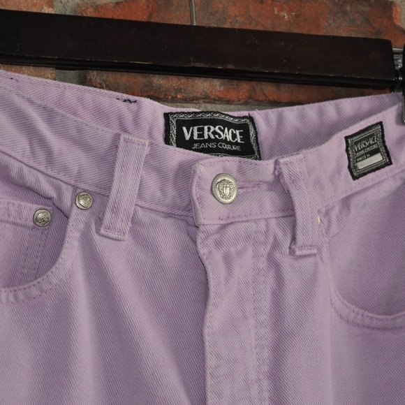 Vintage Versace‎ Couture Jeans High Waisted Pants Light Lilac Purple Waist 26" - Picture 2 of 8